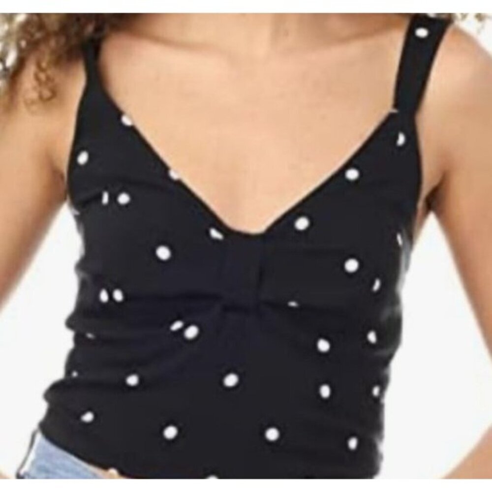 Polka Dot Crop Top Black M Pin Up Retro Mod Boho Neutral Feminine Preppy‎